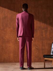 Officeau Setelan Jas Pria 3 Potong Warna Burgundy, Blazer, Rompi, dan Celana, Tuxedo untuk Pernikahan/Acara Malam/Pesta Prom/Pesta - Burgundy - View 4