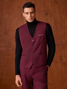 Officeau Setelan Jas Pria 3 Potong Warna Burgundy, Blazer, Rompi, dan Celana, Tuxedo untuk Pernikahan/Acara Malam/Pesta Prom/Pesta - Burgundy - View 6