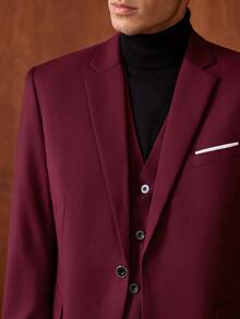 Officeau Setelan Jas Pria 3 Potong Warna Burgundy, Blazer, Rompi, dan Celana, Tuxedo untuk Pernikahan/Acara Malam/Pesta Prom/Pesta - Burgundy - View 11
