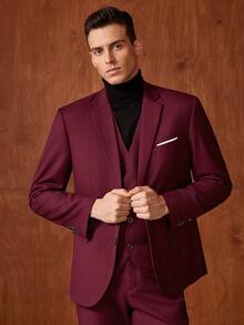 Officeau Setelan Jas Pria 3 Potong Warna Burgundy, Blazer, Rompi, dan Celana, Tuxedo untuk Pernikahan/Acara Malam/Pesta Prom/Pesta - Burgundy - View 5