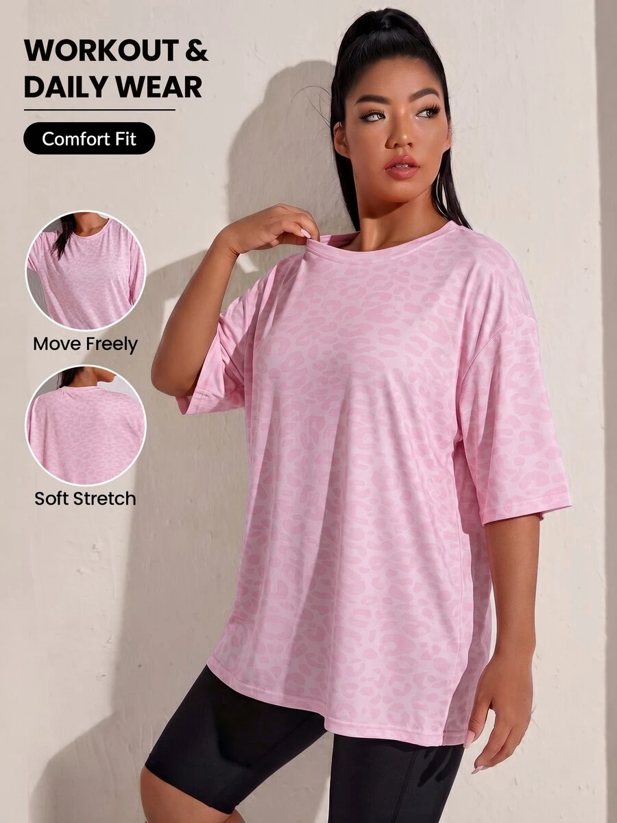 SHEIN Rhythm Era Casual Versatile Pink Plus Size Round Neck Lightweight Sports Top Gym Active Summer - Multicolor - View 1