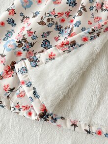 SHEIN Vintaside Kids 女嬰幼童女款連帽夾克外套，可愛甜美白色粉色花卉印花，毛絨內裡，長袖連帽加厚，冬季秋季假日毛絨款 - 杏色 - 查看 9