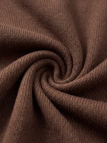Lavishia Women's Elegant Round Neck Autumn Faux Linen Ruffle Hem Short Fitted Dress, New Autumn Dress - Coffee Brown - View 4