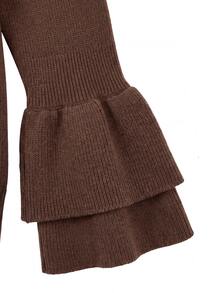 Lavishia Women's Elegant Round Neck Autumn Faux Linen Ruffle Hem Short Fitted Dress, New Autumn Dress - Coffee Brown - View 10