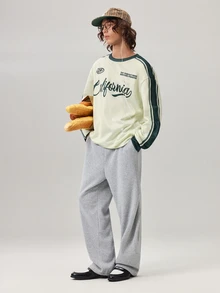 Vaulklash Men's American Vintage California Letter Print Summer Colorblock Webbing Raglan Sleeve Loose Slimming Crew Neck Sweatshirt - Multicolor - View 2