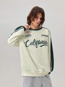 Vaulklash Men's American Vintage California Letter Print Summer Colorblock Webbing Raglan Sleeve Loose Slimming Crew Neck Sweatshirt - Multicolor - View 5