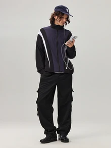 Vaulklash Men's Casual Everyday Contrast Color Zip-Up Jacket - Black - View 2