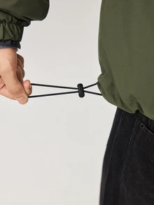Vaulklash Men's Army Green Hooded Windbreaker Jacket With Graphic Zipper Detail And Tight Hem Urban Utility Style Long Drop Shoulder Woven Jacket - Army Green - View 8