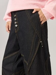Vaulklash Men's Graphic Design Loose Fit Wide Leg Black Baggy Jeans New Vintage - Black - View 8