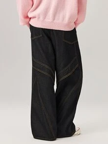 Vaulklash Men's Graphic Design Loose Fit Wide Leg Black Baggy Jeans New Vintage - Black - View 3