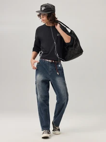 Vaulklash Men's Casual Washed Cargo Denim Jeans - Blue - View 7