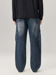 Vaulklash Men's Casual Washed Cargo Denim Jeans - Blue - View 3
