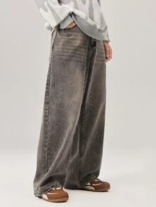 Vaulklash Celana Jeans Pria Longgar Kasual Model Lurus dengan Saku, Cocok untuk Pemakaian Sehari-hari - Grey - View 6