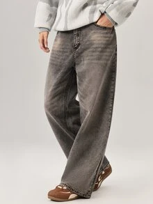 Vaulklash Celana Jeans Pria Longgar Kasual Model Lurus dengan Saku, Cocok untuk Pemakaian Sehari-hari - Grey - View 1