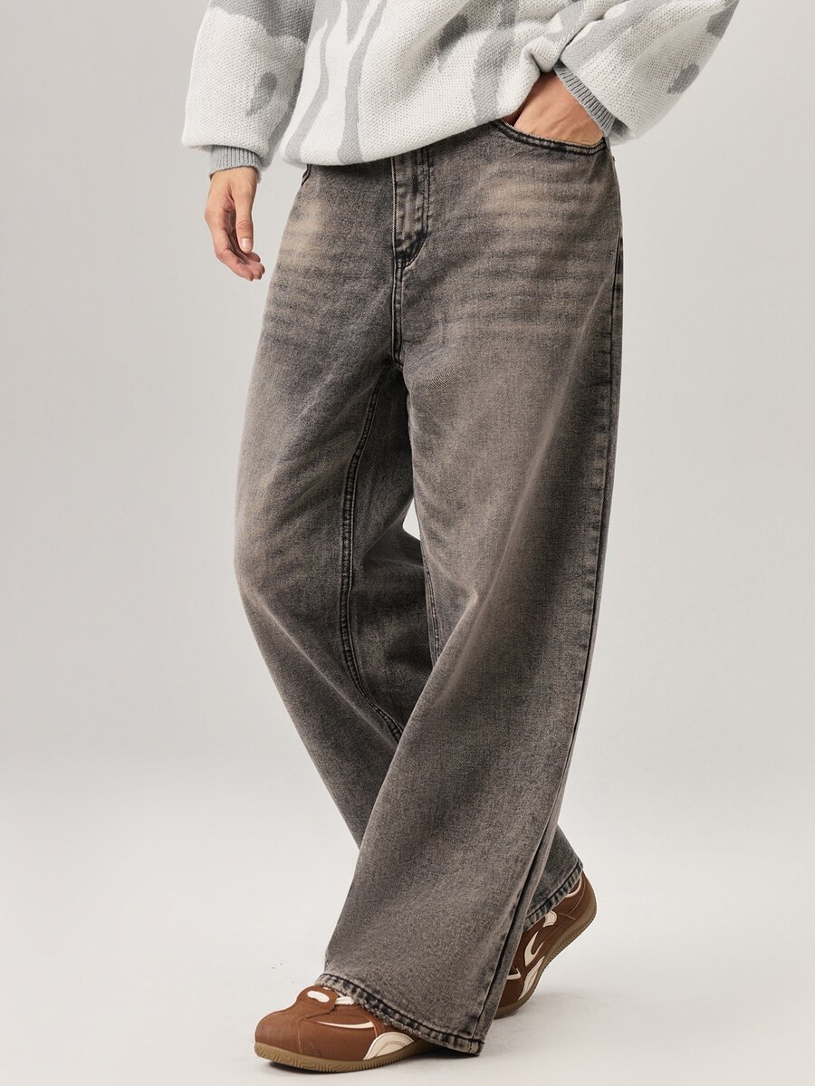 Vaulklash Celana Jeans Pria Longgar Kasual Model Lurus dengan Saku, Cocok untuk Pemakaian Sehari-hari - Grey - View 1