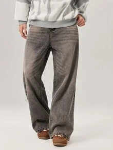 Vaulklash Celana Jeans Pria Longgar Kasual Model Lurus dengan Saku, Cocok untuk Pemakaian Sehari-hari - Grey - View 5