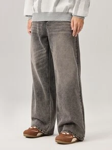 Vaulklash Celana Jeans Pria Longgar Kasual Model Lurus dengan Saku, Cocok untuk Pemakaian Sehari-hari - Grey - View 4