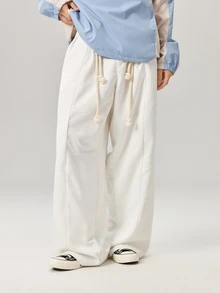 Vaulklash Men Loose Casual American Style White Wide Leg Pants, Fall Wide Leg - White - View 5