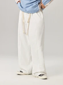 Vaulklash Men Loose Casual American Style White Wide Leg Pants, Fall Wide Leg - White - View 4