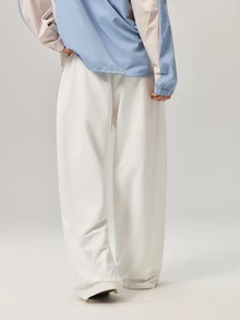 Vaulklash Men Loose Casual American Style White Wide Leg Pants, Fall Wide Leg - White - View 3