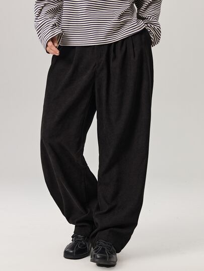 Vaulklash Men's Loose Fit Pleated Fold & Slant Pocket Pants, For Fall