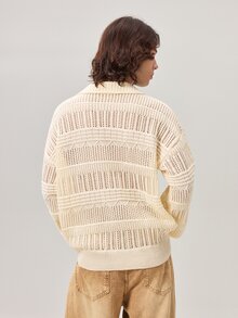 Vaulklash Men's Solid Color Turndown Collar Long Sleeve Minimalist Sweater, Casual Daily Wear, Fall - Multicolor - View 3