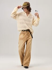 Vaulklash Men's Solid Color Turndown Collar Long Sleeve Minimalist Sweater, Casual Daily Wear, Fall - Multicolor - View 7