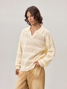 Vaulklash Men's Solid Color Turndown Collar Long Sleeve Minimalist Sweater, Casual Daily Wear, Fall - Multicolor - View 5