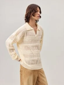 Vaulklash Men's Solid Color Turndown Collar Long Sleeve Minimalist Sweater, Casual Daily Wear, Fall - Multicolor - View 6