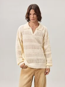 Vaulklash Men's Solid Color Turndown Collar Long Sleeve Minimalist Sweater, Casual Daily Wear, Fall - Multicolor - View 4