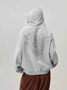 Vaulklash 男士街头风流行蜘蛛网和爱心3D刺绣“LOVE”3D刺绣连帽衫，适合户外音乐节、日常出行、朋友聚会、送给男友/老公的礼物、周年纪念礼物，粉色 - 淺灰色 - 查看 1