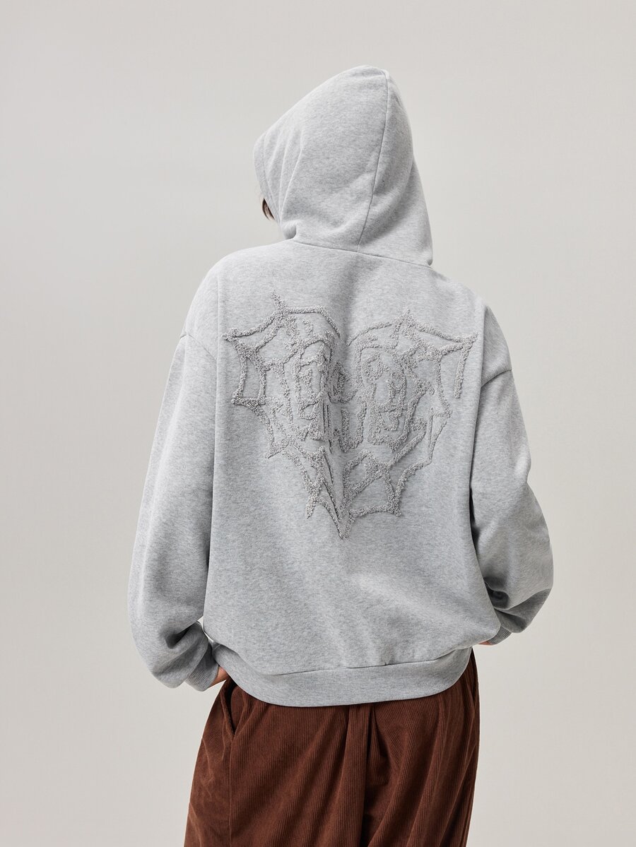 Vaulklash 男士街头风流行蜘蛛网和爱心3D刺绣“LOVE”3D刺绣连帽衫,适合户外音乐节、日常出行、朋友聚会、送给男友/老公的礼物、周年纪念礼物,粉色 - 淺灰色 - 查看 1