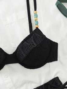 Swim Chiccia 26SS Spring/Summer Beach Vacation Textured Green Underwire Push-Up Bikini 2 Pieces Set - Black - View 7