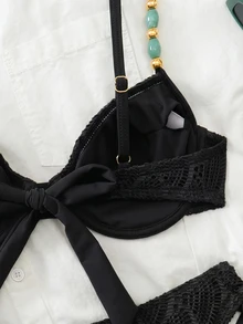 Swim Chiccia 26SS Spring/Summer Beach Vacation Textured Green Underwire Push-Up Bikini 2 Pieces Set - Black - View 6