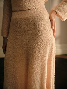 MOTF PREMIUM WOMEN'S AUTUMN/WINTER WOOL KNITTED SKIRT WITH HANKY HEM - Champagne - View 7