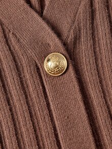 SHEIN MOD Plus Size Autumn Khaki Brown Long Sleeve Flared Knit Dress, Casual Vintage Style, Young Lady, Office Commute Outfit Winter - Brown - View 3