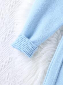 Tween Girls Sweater Co-Ords Coffee Color Special Embroidery Round Neck Pullover With Pleated Skirt - Blue - View 7