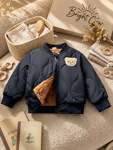 SHEIN Vintaside Kids 男嬰冬季立領長袖簡約休閒保暖內裡加厚外套，適合寒冷季節休閒戶外活動與朋友聚會，舒適自在且時尚的簡約設計 - 黑色 - 查看 6