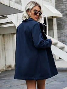 SHEIN Clasi 女款雙排扣長袖休閒夾克 - 藏蓝色 - 查看 2
