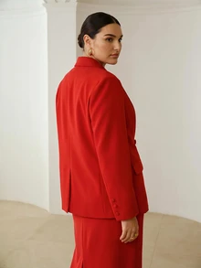ZEYLAH Satin Patchwork Elegant Women's Blazer - Red - View 7