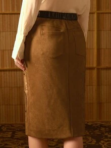 MOTF STUDIO WOMEN'S AUTUMN/WINTER VINTAGE BOHEMIAN STYLE APPLIQUE EMBROIDERED SKIRT - Brown - View 8
