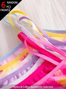 SHEIN Genkimix Kids 6件隨機混色可愛甜點甜甜圈女孩冰淇淋蛋糕印花舒適細肩帶背心上衣，適合女學生，藍色、亮粉色、白色、紫色、海軍藍 - 彩色 - 查看 6