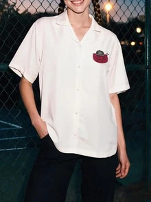 Fuggler | Fanslatte Character Print Women's Blouse Short Sleeve Loose Fit White - White - View 2