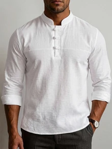 DAZY Men's White Commuter Shirt, Spring/Autumn Long Sleeve Tops - White - View 5