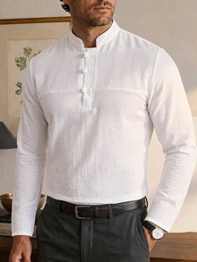 DAZY Men's White Commuter Shirt, Spring/Autumn Long Sleeve Tops - White - View 1