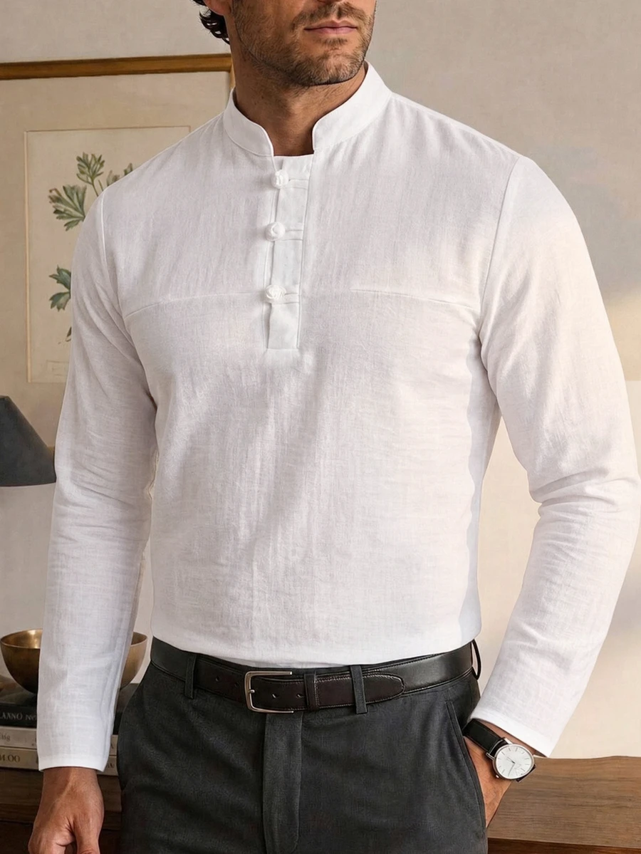 DAZY Men's White Commuter Shirt, Spring/Autumn Long Sleeve Tops - White - View 1