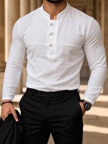 DAZY Men's White Commuter Shirt, Spring/Autumn Long Sleeve Tops - White - View 3