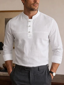 DAZY Men's White Commuter Shirt, Spring/Autumn Long Sleeve Tops - White - View 4