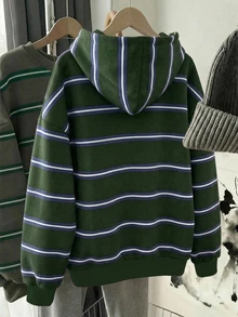 SHEIN EZwear 韓式時尚百搭彩色條紋圖案運動衫，適合外穿、攝影、露營、秋冬、返校，女款標準圓領 - 彩色 - 查看 2