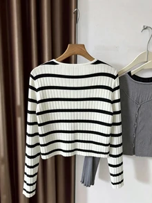 Franclia Women's Outerwear Sun Protection Shawl Knit Cardigan Brunch Black And White Autumn Casual - Black and White - View 2